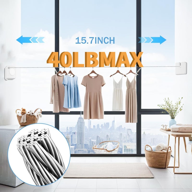 Flamiracle Retractable Clothesline Indoor, Non-Sagging Outdoor Clothes Line Retracting 15.7 Feet Heavy Duty Laundry Line Retractable Wall Mounted Clothes Line Outdoors (Square-White) - Image 5